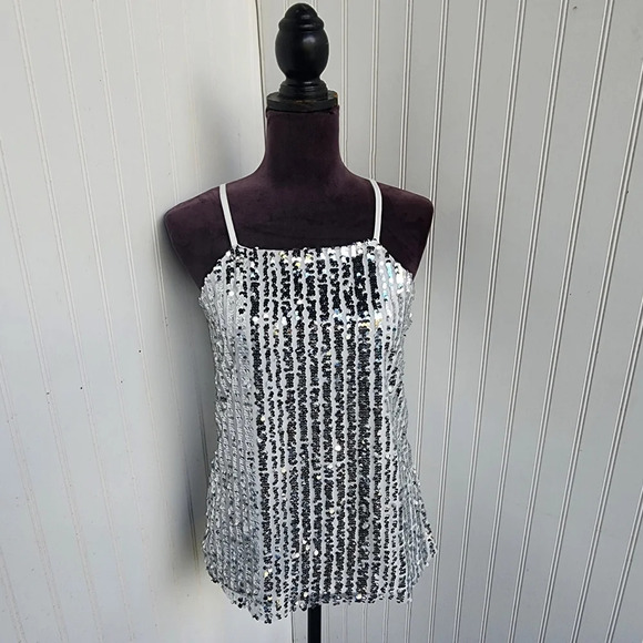 No Boundaries Women’s Sequined Tank Top Juniors White Silver Color S (3-5) - Picture 1 of 11
